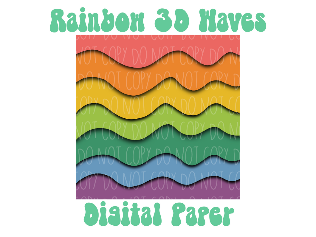 Rainbow 3D Waves Digital Paper