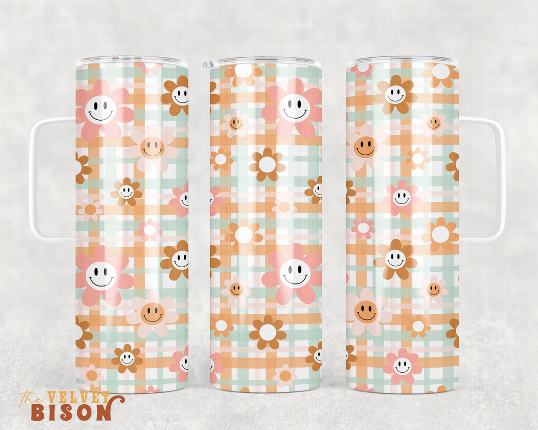 Floral Plaid Handle Tumbler